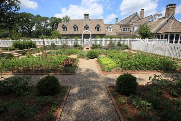large vegetable garden design with straight paths
