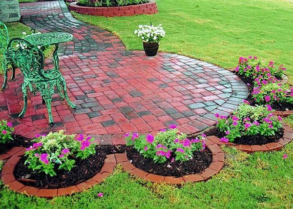 decorative garden design with round flower beds
