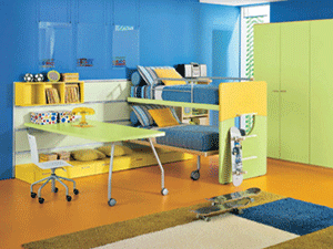 kid room design in blue green and yellow colors