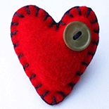 felted red heart decorations, handmade pin for Valentine's