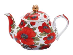 teapot with floral pattern, modern dinnerware in red colors