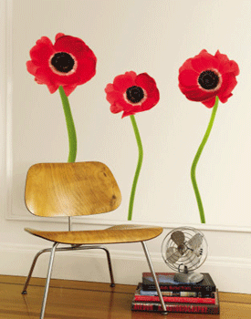beautiful flowers, green red and black wall decoration with poppy flowers wall stickers