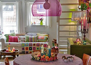 room decorating in pink purple and green colors