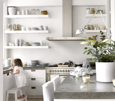 open shelves, modern kitchen organization ideas