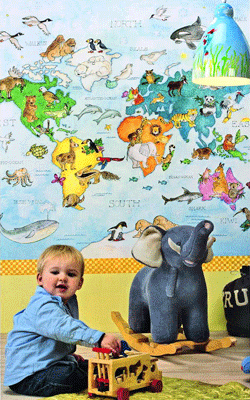 wall decorating with maps designed for kids