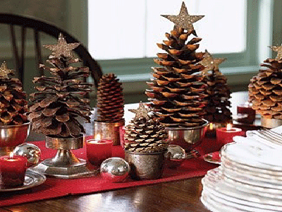 Eco Christmas Table Decorations Made of Pine Cones