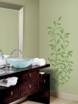 Bathroom Ideas For Decorating With Green Wall Paint And Curtains