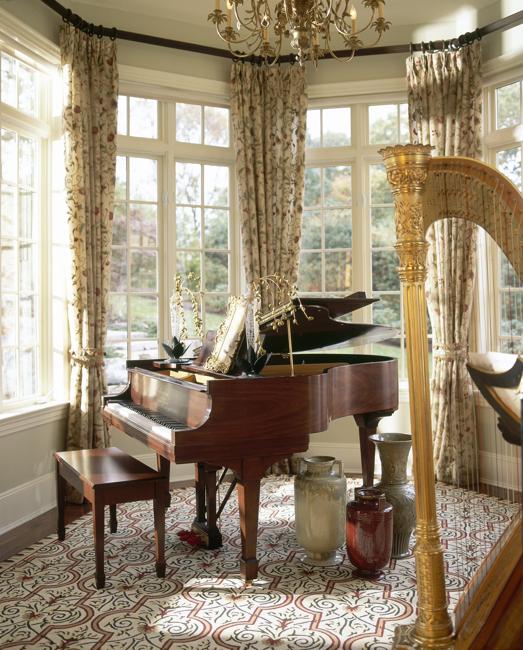Living Room Design Ideas, Spacious Room Decorating around a Grand Piano
