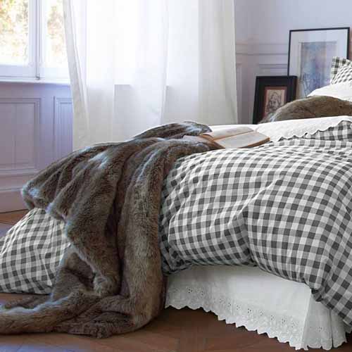 black and white bedding sets with plaid pattern for neutral bedroom decor