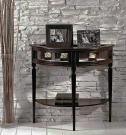 round narrow console table and empty wall decoration ideas