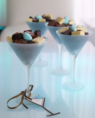 chocolate candies in cocktail glasses for table decoration