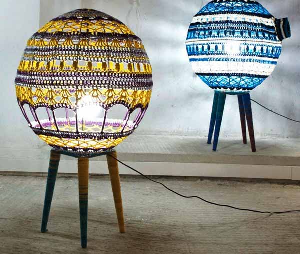 knitted lampshades create beautiful lighting fixtures for contemporary design