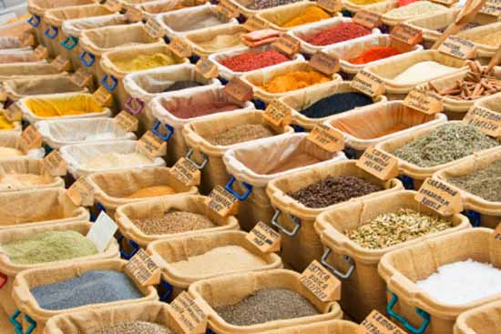 exotic spices for ethnic cuisine are sold on the market