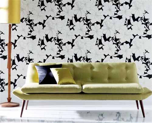 white and black wallpaper for modern living room design