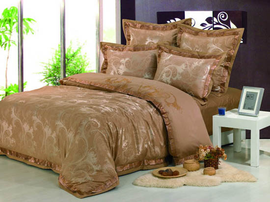 light brown bedding set with golden details