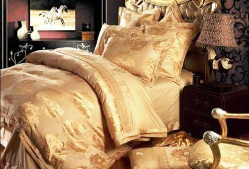 silk bedding set in golden brown color