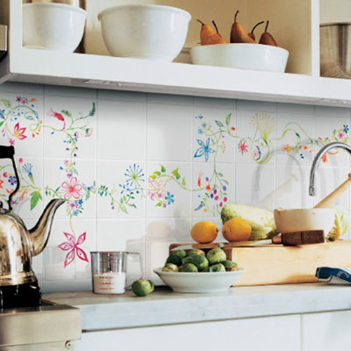 kitchen decorating with hand painted wall tiles