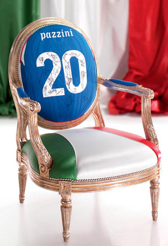 football chair, italian furniture design in national flag colors