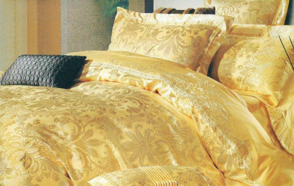 silk bedding sets in golden yellow color with floral designs