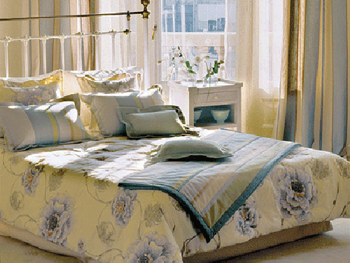 yellow blue stripes on bedroom throw