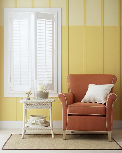 yellow stripes on a wall for living room decorating