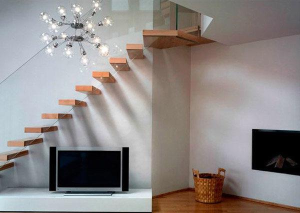 modern stairs design made of glass and wood