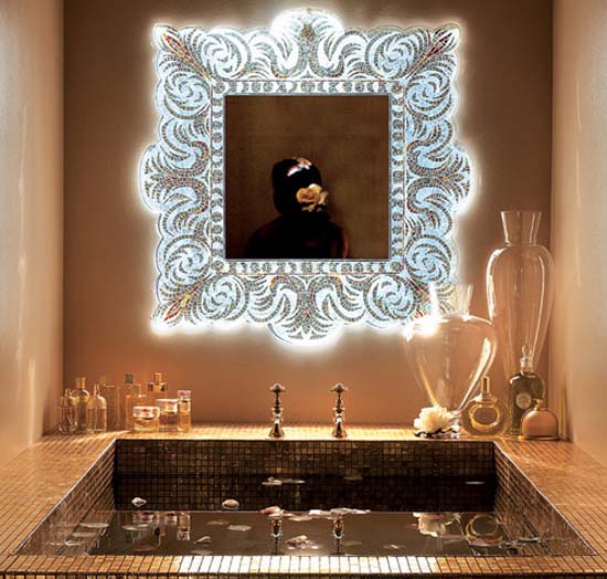 decorative mirror made of mosaic tiles for bathroom