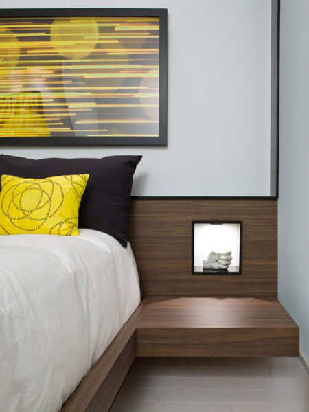yellow accents for black and white bedroom decorating