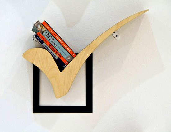 modern book shelf that look like check mark