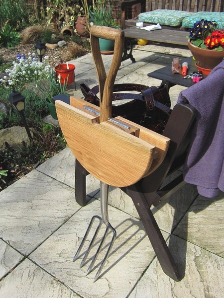 folding outdoor table design made with garden fork
