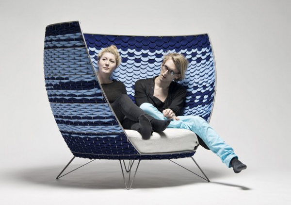 blue contemporary chair made of wool felt