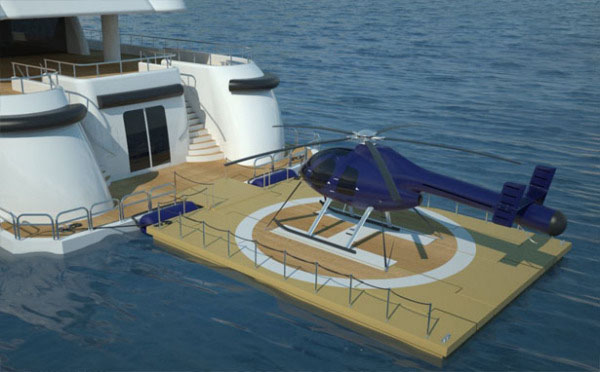 yacht with floating helipad