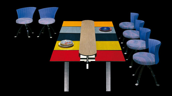 colorful dining table and chairs