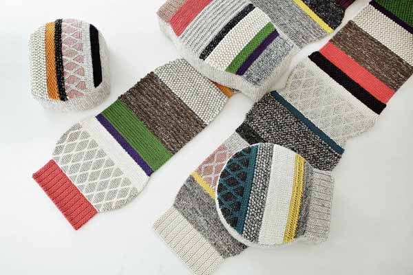 contemporary rugs and knitted poufs