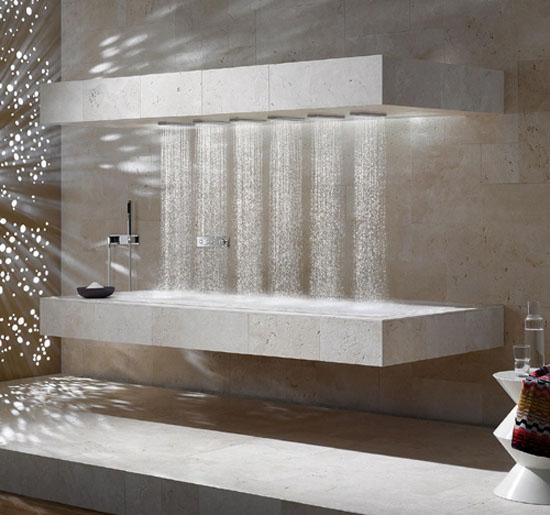 contemporary shower with heated bench