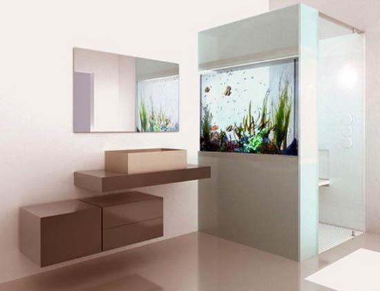 contemporary bathroom design with aquarium