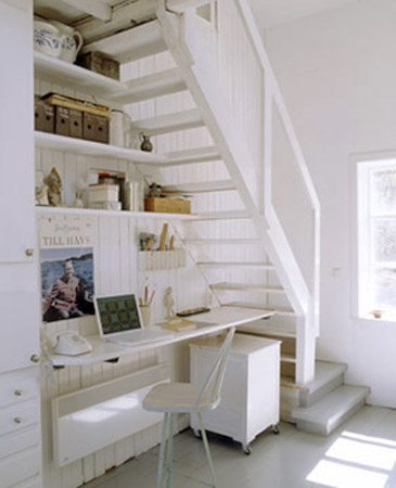 home office desk under staircase