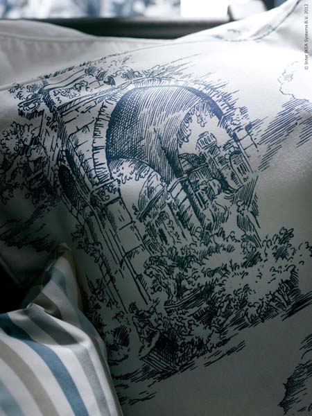 white and blue bedding fabric prints