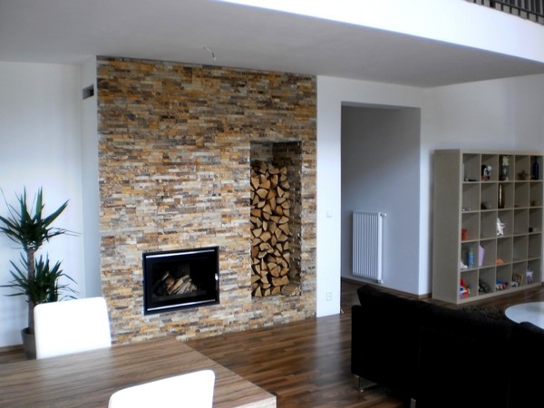 natural stone fireplace