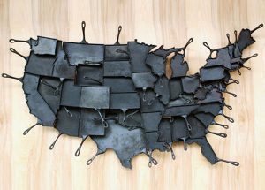 Cast Iron Skillets for Unusual Wall Decoration, Patriotic Decoration Idea