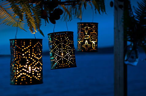 outdoor lights made of empty metal cans