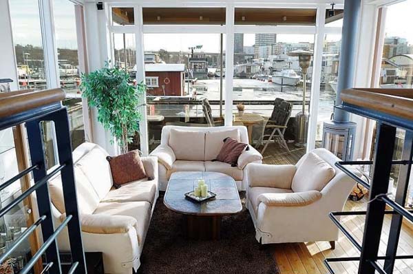 living room with large windows and sliding door