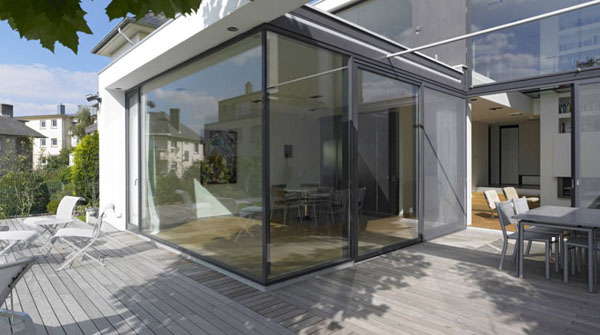 glass walls and sliding glass door