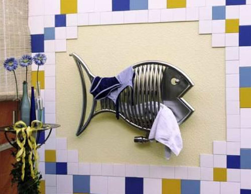 bathroom decorating with fish towel heater