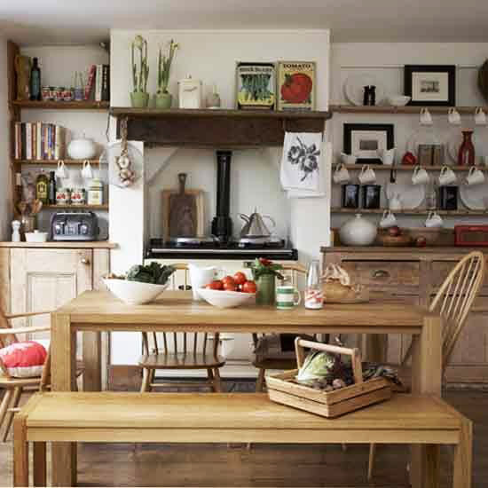 wood table and bench for modern kitchen design