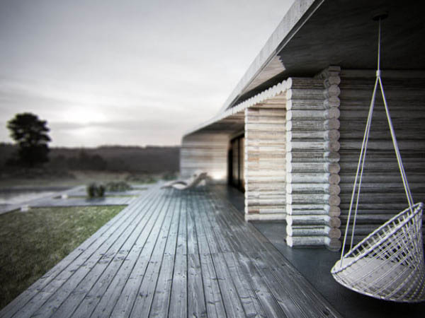 outdoor deck with hanging chair