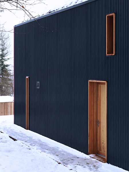 metallic and wood house exterior design