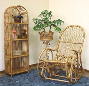bamboo furniture, rocker chair and shelves