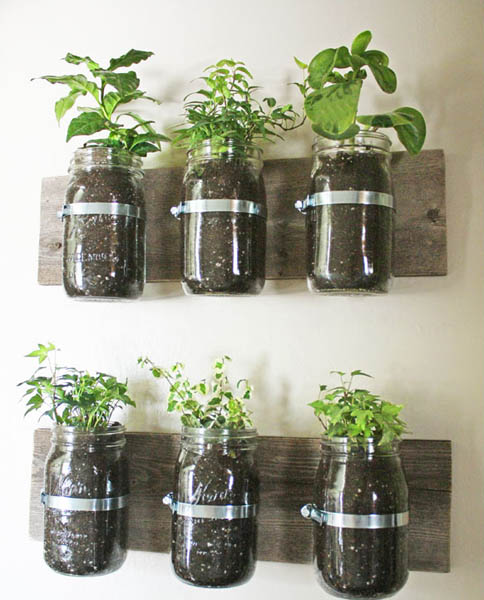 wall garden design to recycle glass jars