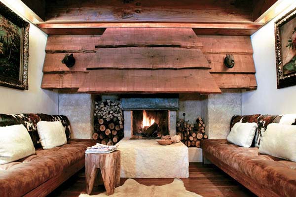 fireplace design with wooden hood